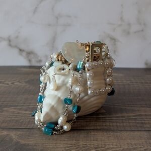 Elegant Pearl and Turquoise Shell Necklace